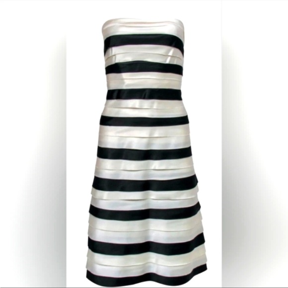 BCBGMAXAZRIA Cream and Black Strapless Cocktail Dress Size 2 - Picture 2 of 16